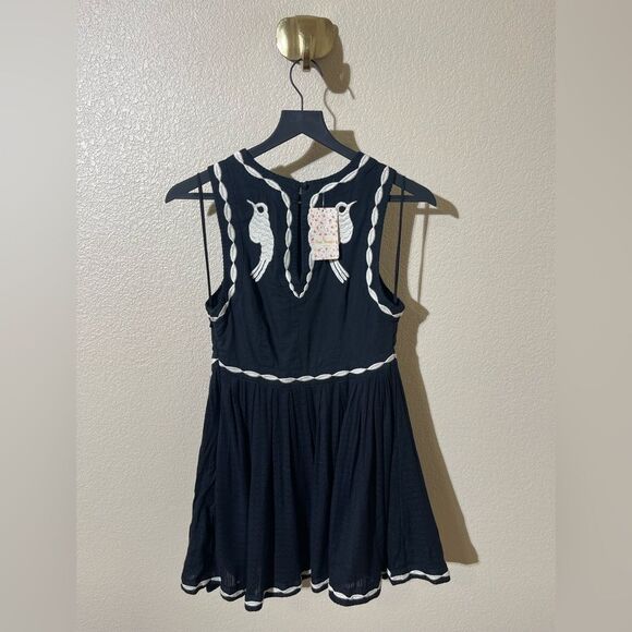 Free People Black and White Embroidered Sleeveless Mini Dress - Picture 3 of 8